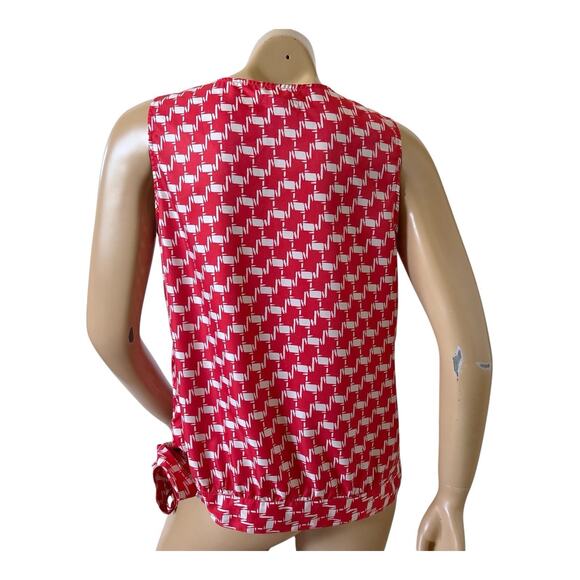 GAP Womens Size Medium Sleeveless Tie Hem Red White Patterned Pleated Shirt Top - Picture 4 of 7
